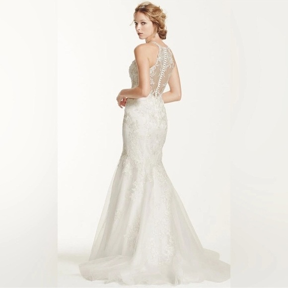 NWT David's Bridal JEWEL Illusion Halter Lace Wedding Dress in Soft White Sz. 10 - Picture 10 of 15